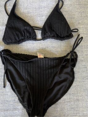 Black Mesh Overlay Bikini Set | Size XL (15-17) | Adjustable Tie Sides